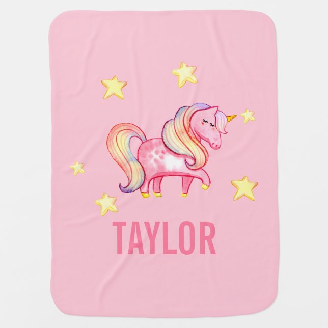 Magical Unicorn Custom Name Baby Blanket (Front)