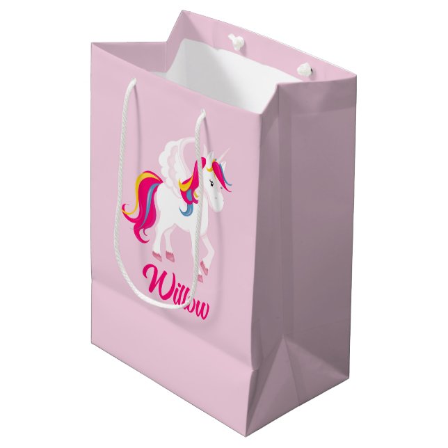 Magical Unicorn Custom Name or Text Medium Gift Bag (Front Angled)