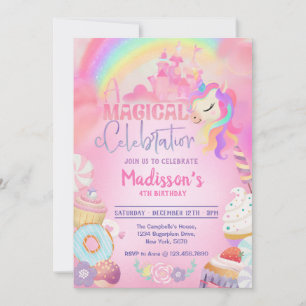 Magical Unicorn Donut Sweet Birthday Invitation
