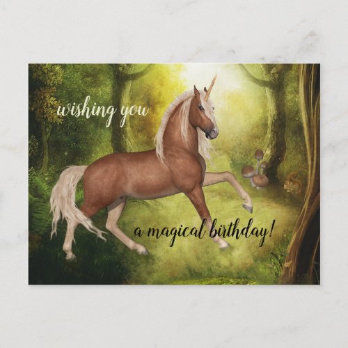 Magical Unicorn Enchanted Forest Birthday Postcard