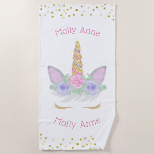 Magical Unicorn Face Eyelashes Beach Towel