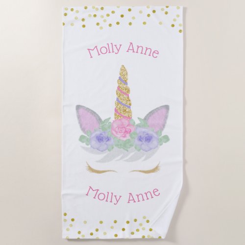 Magical Unicorn Face Eyelashes Beach Towel