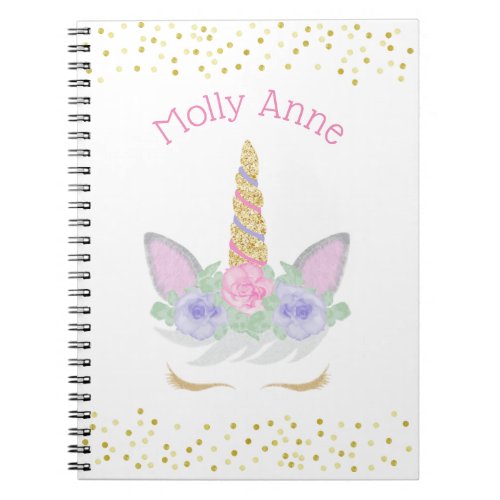 Magical Unicorn Face Eyelashes Pink Gold Glitter  Notebook