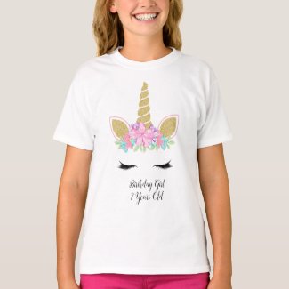 Magical Unicorn Face Floral Birthday Girl Outfit T-Shirt