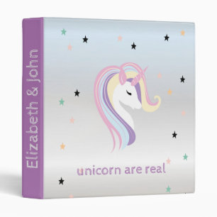 Magical Unicorn Face,Silver,Stars 3 Ring Binder