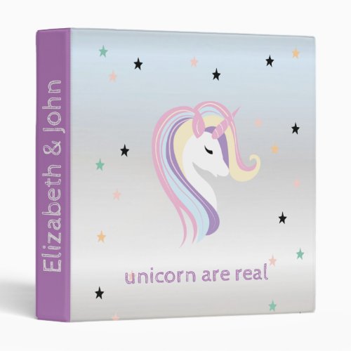 Magical Unicorn FaceSilverStars 3 Ring Binder