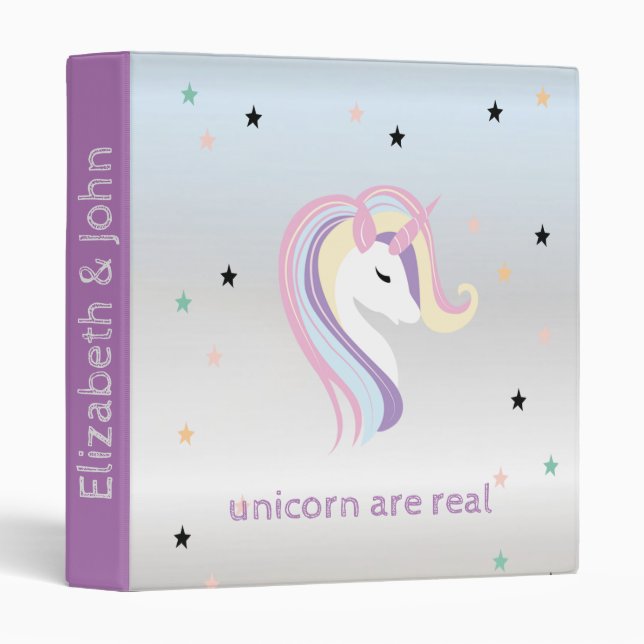 Magical Unicorn Face,Silver,Stars 3 Ring Binder (Front/Spine)