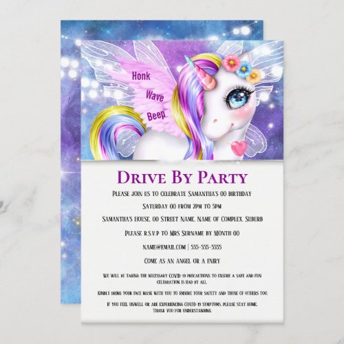 Magical unicorn fairy space lights sparkling girls invitation