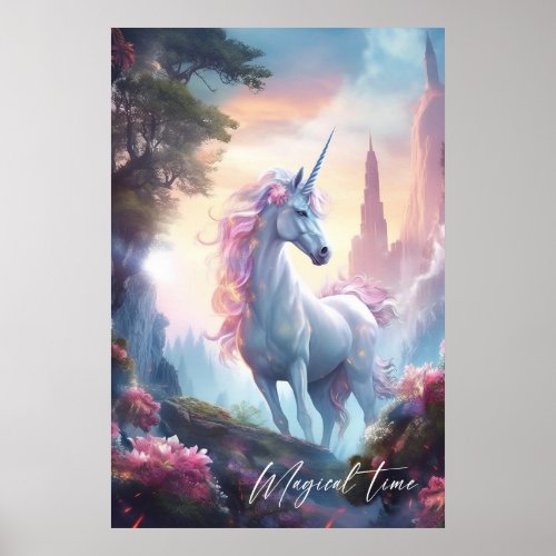 Magical unicorn fairy tale castle birthday gift  poster