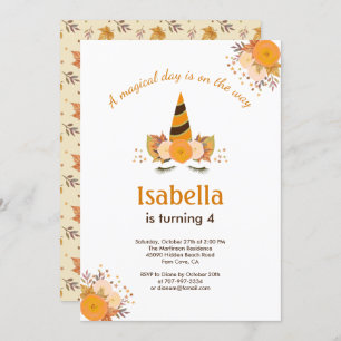 Magical Unicorn Fall Halloween Birthday Party Invitation
