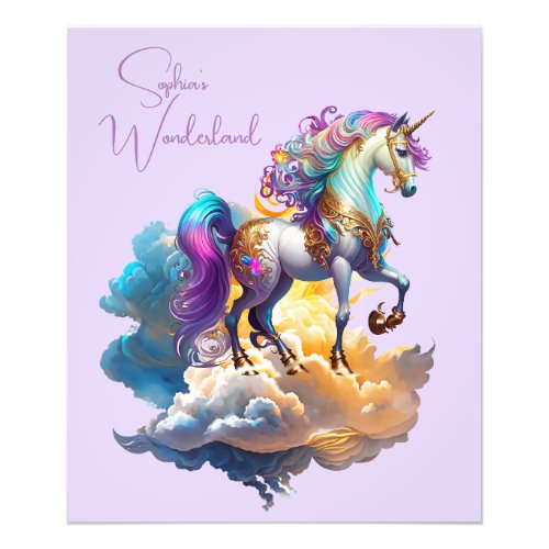 Magical Unicorn Fantasy clouds Birthday Photo Print