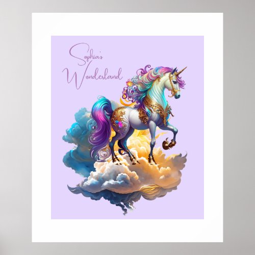 Magical Unicorn Fantasy clouds Birthday Poster