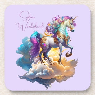 Magical Unicorn Fantasy clouds romance birthday Beverage Coaster