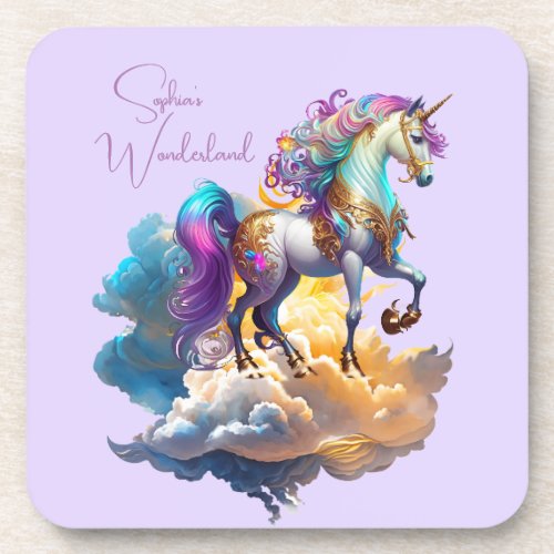 Magical Unicorn Fantasy clouds romance birthday  Beverage Coaster