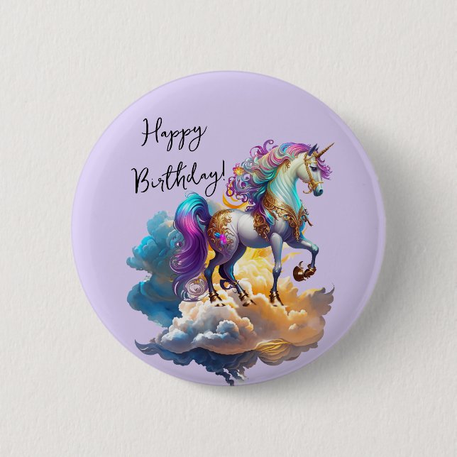 Magical Unicorn Fantasy clouds romance birthday  Button (Front)