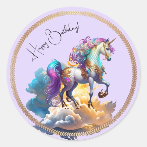 Magical Unicorn Fantasy clouds romance birthday  Classic Round Sticker