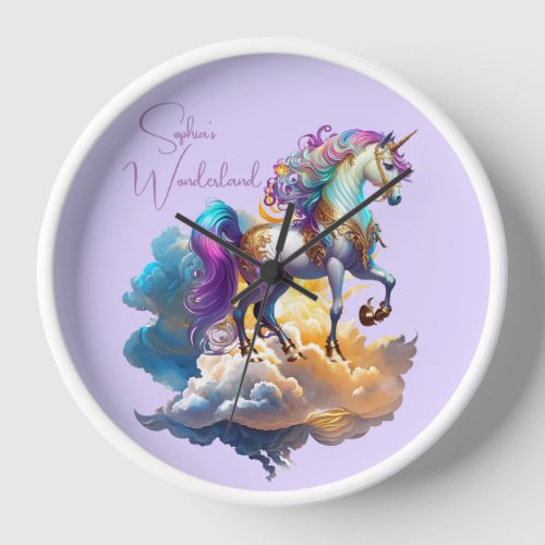 Magical Unicorn Fantasy clouds romance birthday  Clock