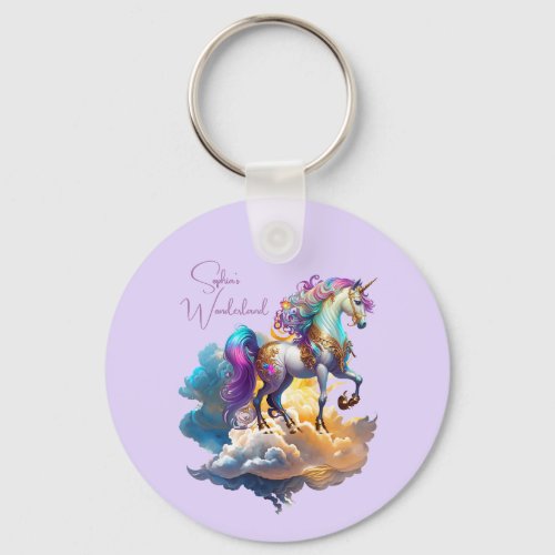 Magical Unicorn Fantasy clouds romance birthday  Keychain