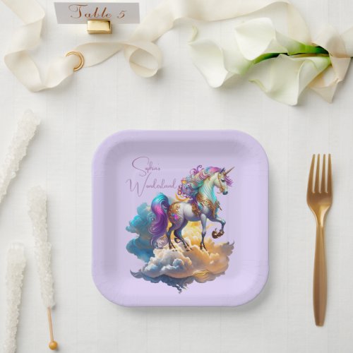 Magical Unicorn Fantasy clouds romance birthday  Paper Plates