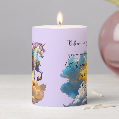 Magical Unicorn Fantasy clouds romance birthday Pillar Candle