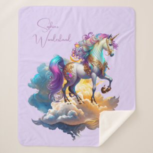 Magical Unicorn Fantasy clouds romance birthday Sherpa Blanket