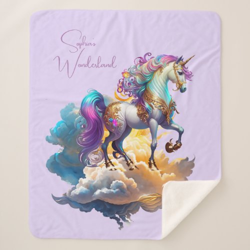 Magical Unicorn Fantasy clouds romance birthday  Sherpa Blanket