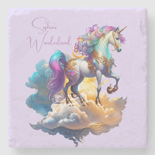 Magical Unicorn Fantasy clouds romance birthday  Stone Coaster