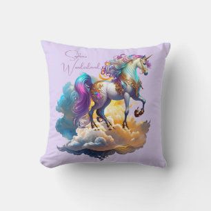 Magical Unicorn Fantasy clouds romance birthday Throw Pillow