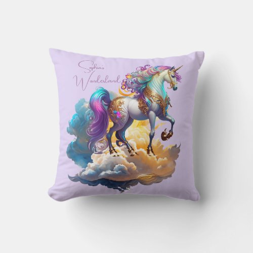 Magical Unicorn Fantasy clouds romance birthday  Throw Pillow