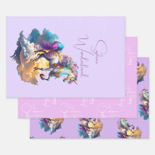 Magical Unicorn Fantasy clouds romance birthday  Wrapping Paper Sheets