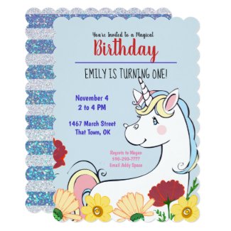 Magical Unicorn First Birthday Invitation