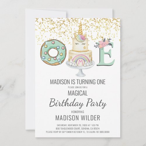 Magical Unicorn First Birthday Invitation