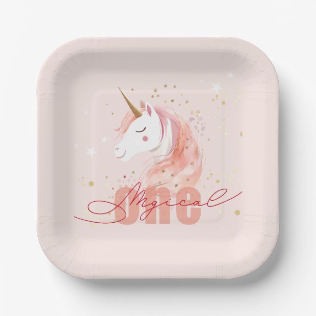 Magical Unicorn First Birthday Paper Plates (Front)