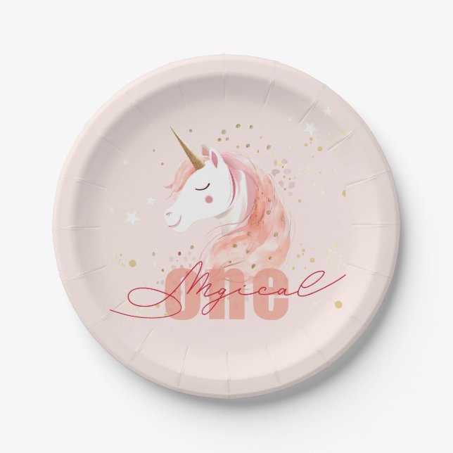 Magical Unicorn First Birthday Paper Plates (Front)