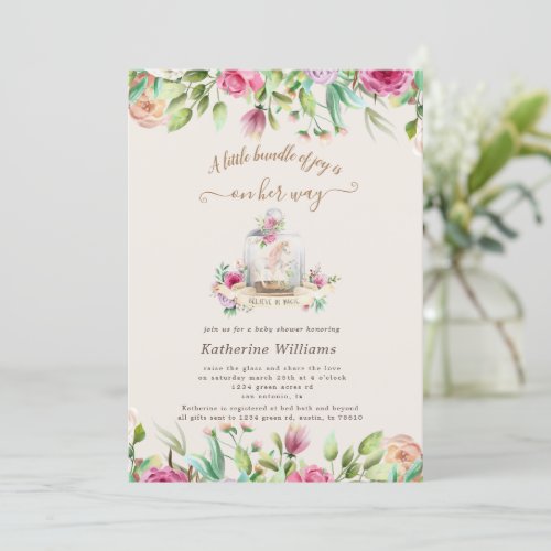 magical unicorn floral baby shower invitation
