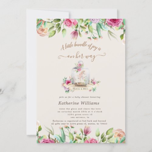 magical unicorn floral baby shower invitation