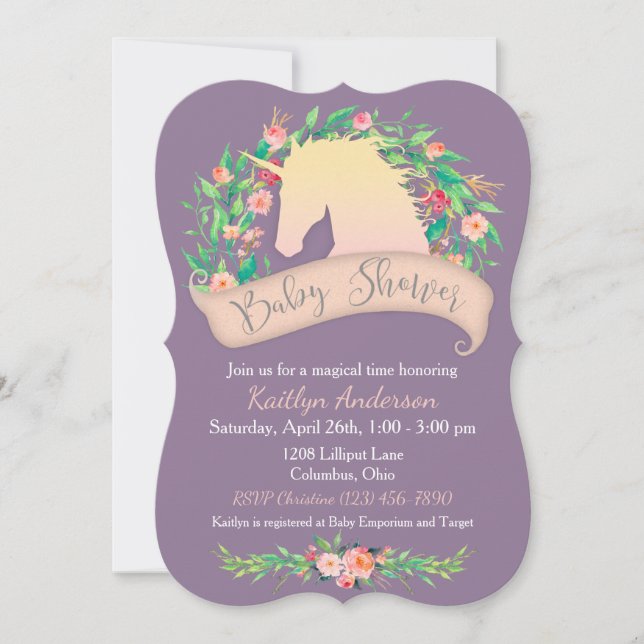 Magical Unicorn Floral Baby Shower Invitation (Front)