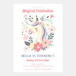 Magical Unicorn Floral Birthday Invitation