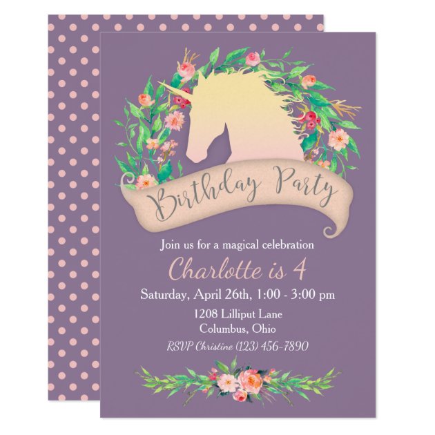 Magical Unicorn Floral Birthday Party Invitation