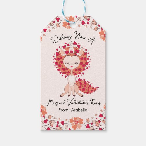 Magical Unicorn Floral Hearts Valentine Gift Tags