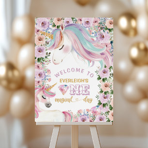 Magical Unicorn Flower 1st birthday  Welcome Foam Board