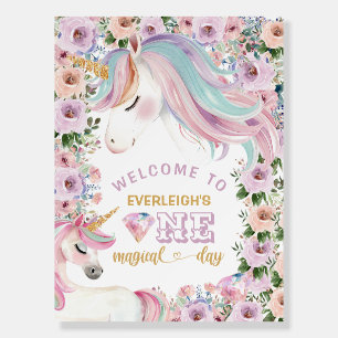Magical Unicorn Flower 1st birthday Welcome Foam Board