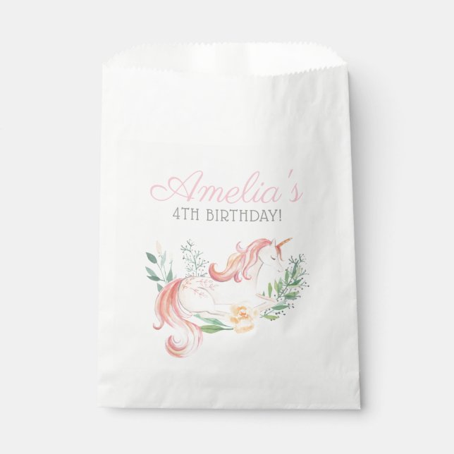 Magical Unicorn Flower Birthday party Favor Bag (Front)