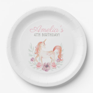Magical Unicorn Flower wreath Birthday party Paper Plates