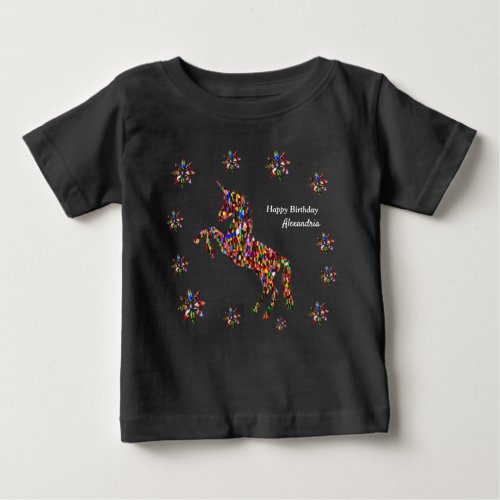Magical Unicorn Flowers Birthday Personalize Baby T_Shirt