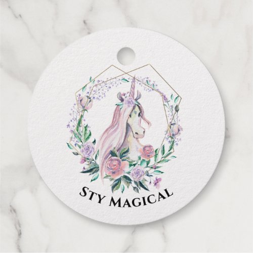 Magical unicorn flowers wreath foil favor tags
