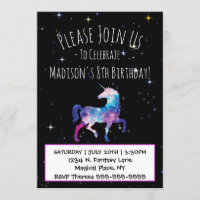 Magical Unicorn Galaxy Birthday Invitation