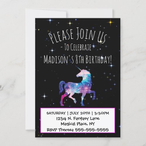 Magical Unicorn Galaxy Birthday Invitation
