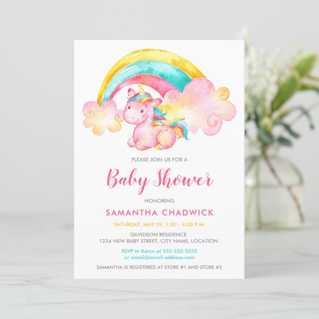Magical Unicorn Girl Baby Shower Invitation (Standing Front)