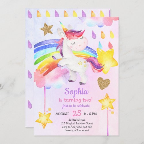 Magical Unicorn Girl Birthday Party Invitation